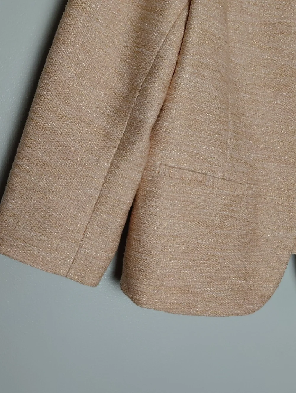 Talbots Blush Pink Metallic Tweed Collarless Blazer